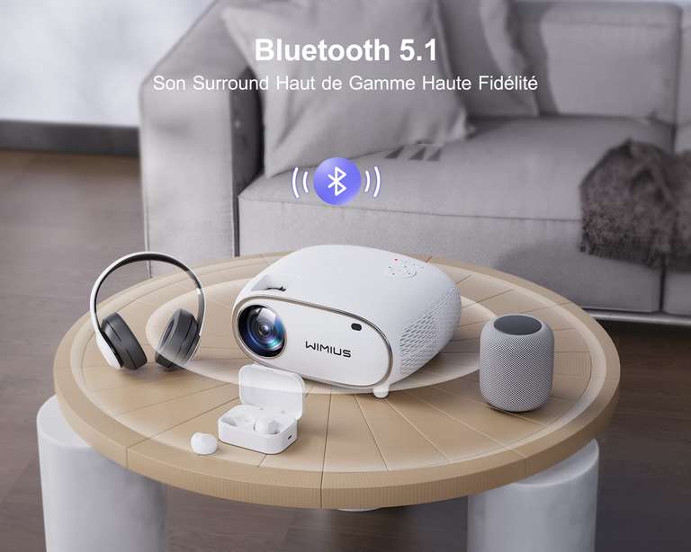 Vidéoprojecteur WiMius - 5G, WiFi/Bluetooth, 12000 Lumens, Full HD 1080P (Vendeur tiers)