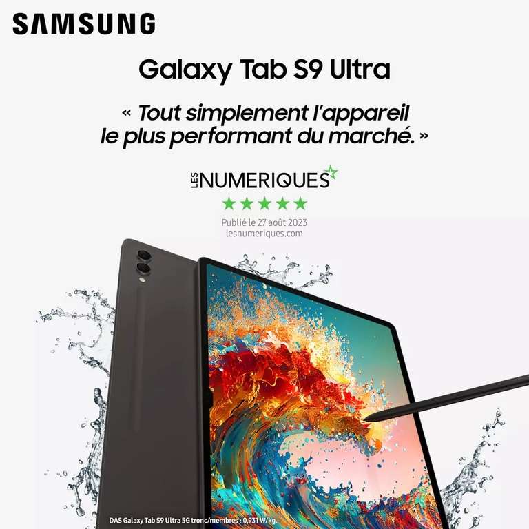 Tablette 14,6" Samsung Galaxy Tab S9 Ultra 256 Go (via ODR 200€ + cagnotte fidélité 200€ + bonus reprise en magasin 250€)