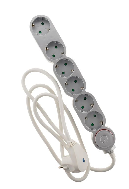 Multiprise Zenitech - 6 Prises Schuko 16A + Interrupteur, Gris