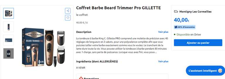 Coffret tondeuse barbe Gillette Beard Trimmer Pro (via 20€ sur la carte fidélité)