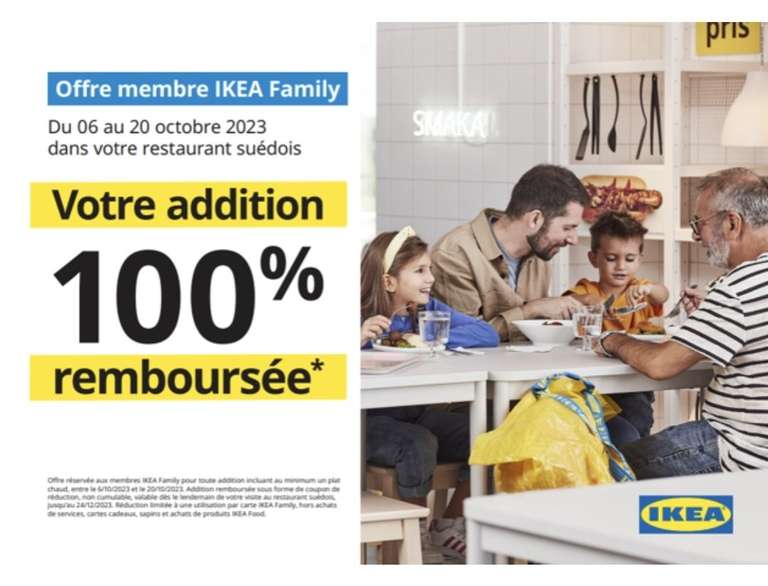 [Ikea Family] Addition au restaurant 100% remboursée en bon d'achat