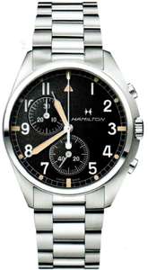 Montre Hamilton Khaki Pilot Pioneer quartz chronographe cadran noir bracelet acier - 41 mm