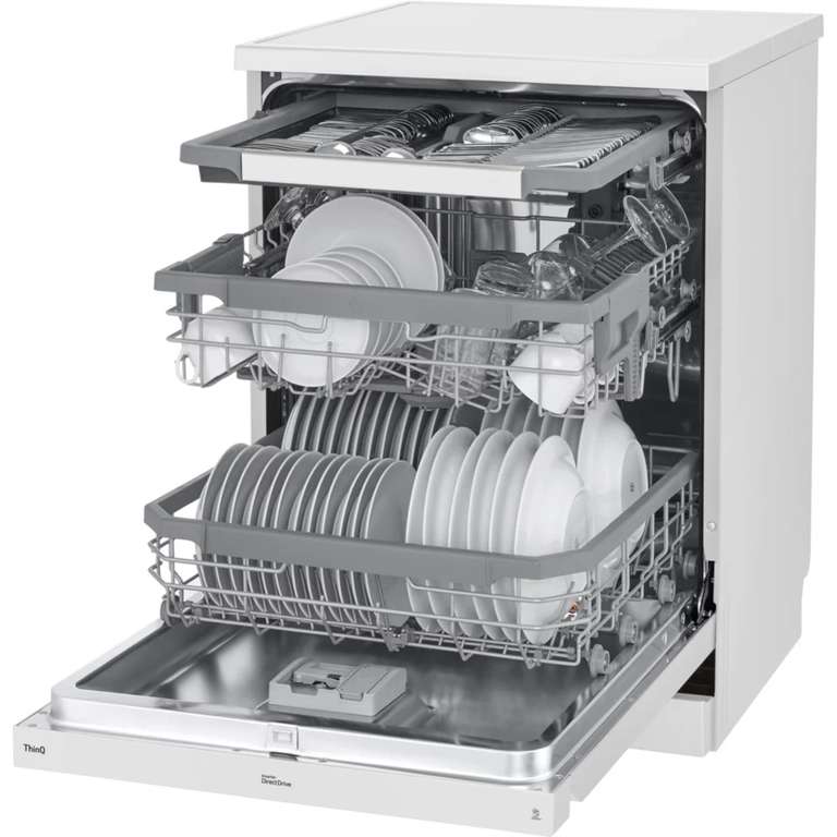 Lave vaisselle LG DF365FWS TrueSteam - Ouverture automatique, Connecté en wifi, 43 dB, 60 cm, classe B