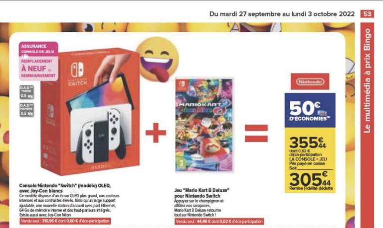 Console Nintendo Switch OLED + Mario Kart 8 Deluxe (via 50€ sur la carte fidélité)