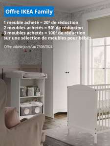 [IKEA Family] Sélection de Meubles pour bébé en promotion (lit, table à langer, armoire) : -20€ pour 1 acheté, -50€ pour 2, -100€ pour 3