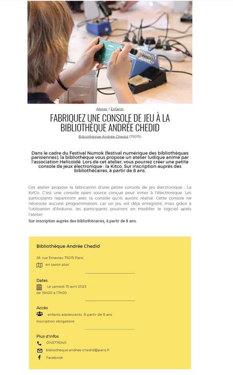 Atelier Gratuit de Fabrication de Console Rétro et Console KitCo Offerte - Paris (75015)