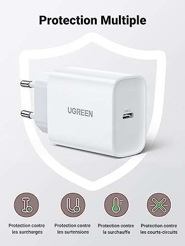 Chargeur Ugreen (30W) - USB-C, Power Delivery 3.0, Quick Charge (Vendeur tiers)