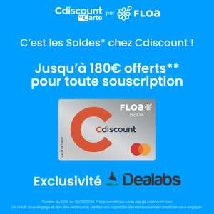 [Nouveaux clients Floa Bank] Jusqu'à 180€ offerts en bons d'achat Cdiscount pour toute souscription (sous conditions)