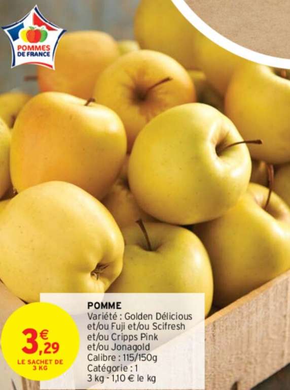 Sachet de pommes - 3Kg, différentes variétés, Catégorie 1, Calibre 115/150g
