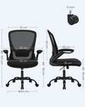 Chaise de bureau ergonomique Songmics OBN37BK- Support lombaire, Dossier textilène, Accoudoirs rabattables, Noir, 66x 60x 107 cm (2 Coloris)