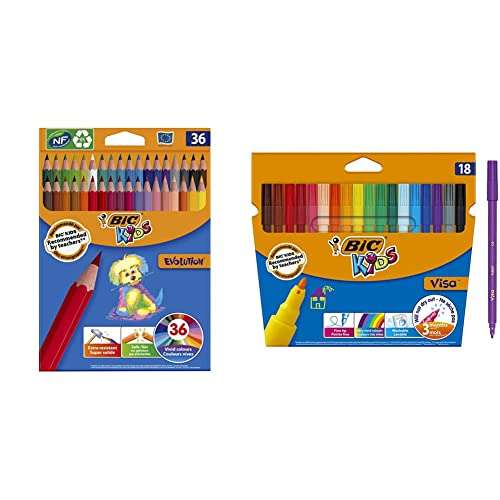 Lot de 36 crayons de couleur Bic Kids Evolution + 18 feutres Bic Kids Visa