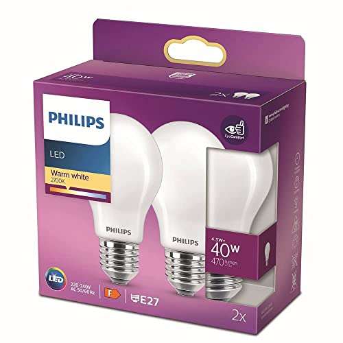 Lot de 2 ampoules LED Philips Standard E27 - 40W, Blanc Chaud