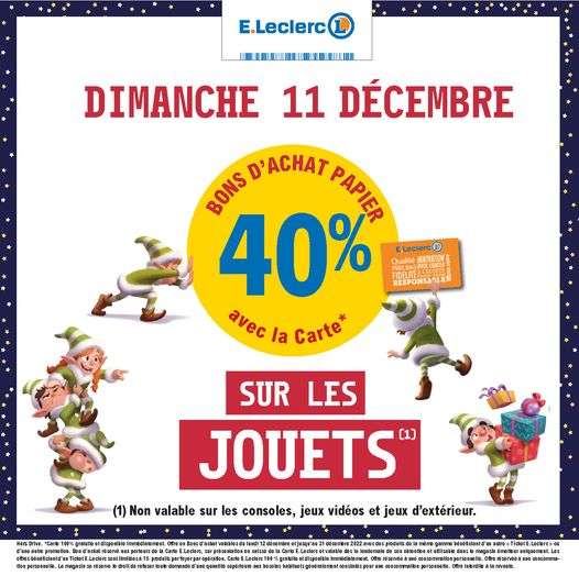 40% offerts en bon d'achat sur les jouets et 34% sur les chocolats de Noël (Roques,Rouffiac,Blagnac 31)