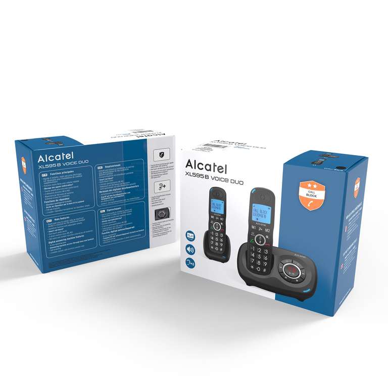 Téléphone sans fil répondeur avec 2 combinés, grand écran, audio-boost, fonction blocage d'appels Alcatel XL595 B Voice Duo