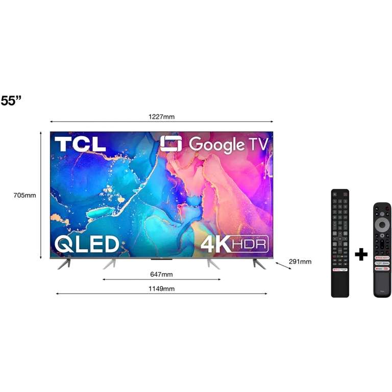 TV 55" TCL 55C635 2022 - QLED, UHD 4K, HDMI 2.1, Dolby Atmos, Google TV (Via ODR de 100€)