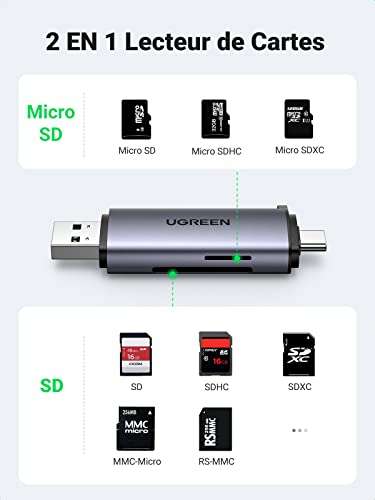 uni Lecteur de Carte SD, Adaptateur Carte SD USB 3.0 vers Micro SD