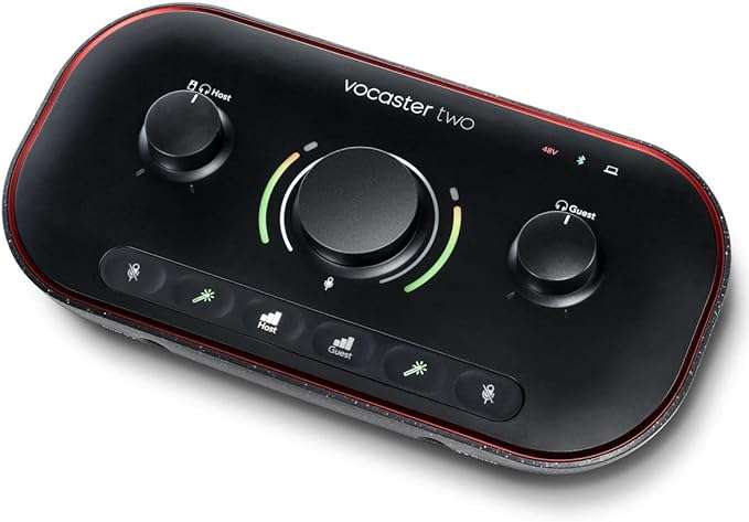 Pack Focusrite Vocaster Two Studio + Microphone dynamique DM14V + Casque stéréo fermé HP60v - Noir