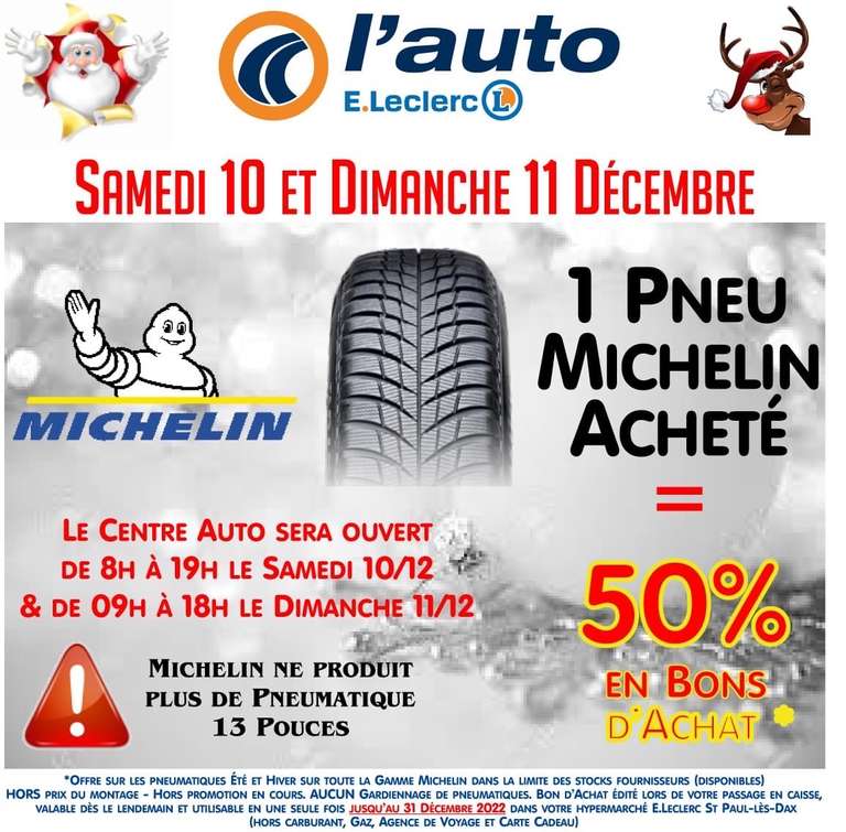1 pneu Michelin été ou hiver acheté = 50% remboursé en bon d’achat (hors montage) - Saint-Paul-lès-Dax (40)