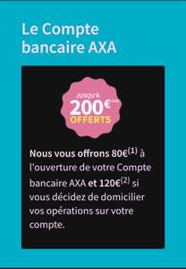 [Sous conditions] Jusqu'à 200€ offerts pour l'ouverture et la domiciliation d'un compte chez AXA Banque