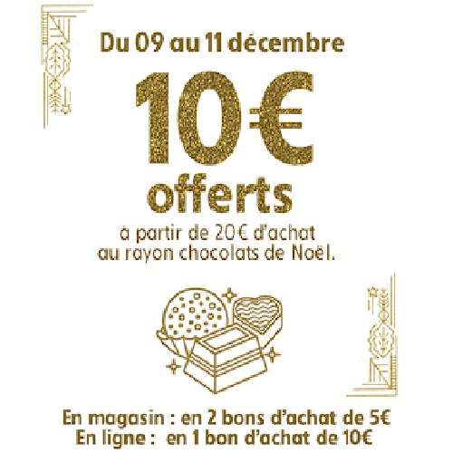 10€ offerts en bon d'achat dès 20€ d'achat sur les chocolats de Noel (Bon d'achat valable dès 50€ d'achat)