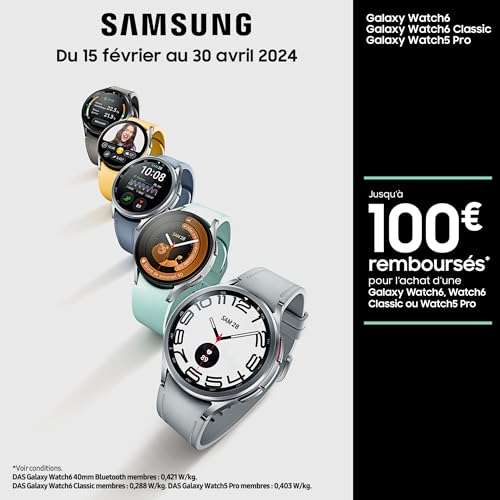 Montre Connectée Samsung Galaxy Watch6 - 40mm (via coupon + ODR 50€)