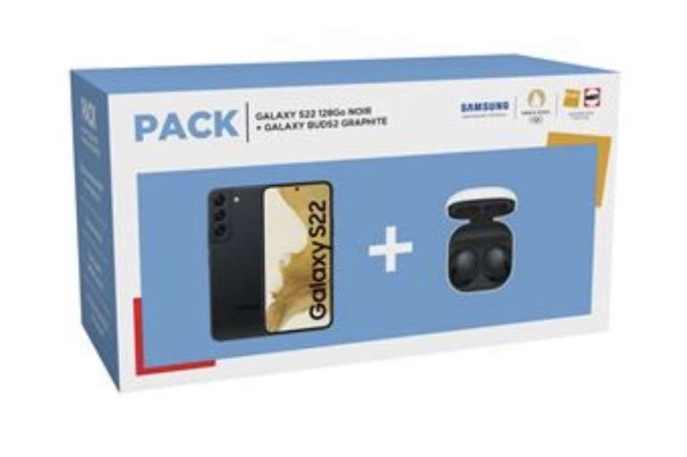 Pack Smartphone 6,1" Samsung Galaxy S22 5G - Double SIM, 128 Go + Ecouteurs Samsung Galaxy Buds 2 (+50€ de fidélité pour les adhérents)