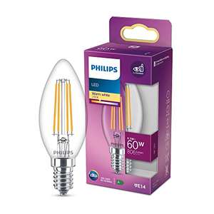 ampoule LED Philips Flamme E14 60W Blanc Chaud Claire, Verre