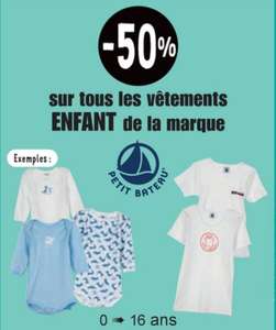 50% de réduction sur tous les vêtements Enfant de la marque Petit Bateau - Cora, La Louvière (frontaliers Belgique)