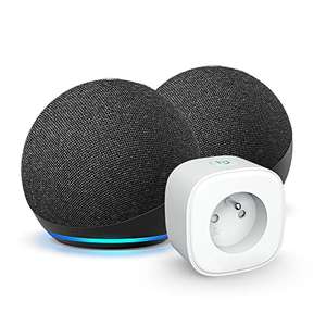 [Prime] Pack de 2 Enceintes connectées Amazon Echo Dot 4 (4e génération) avec Alexa + Meross Smart Plug (Prise connectée WiFi)