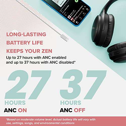 Creative Zen Hybrid Casque Circum-Aural sans Fil, Suppression Active du Bruit Hybride, 27 Hrs Batterie (ANC Activé), Bluetooth 5.0