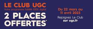 2 places de cinéma UGC offertes pour toute adhésion (gratuite) au programme de fidélité Le Club UGC