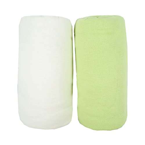 Lot de 2 draps housse en coton Babycalin - blanc/vert, 70x140 cm