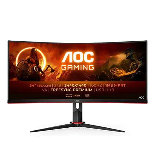 Ecran PC Incurvé 34" AOC Gaming CU34G2/BK - 3440x1440p, Dalle VA, 100 Hz, 1 ms, AMD FreesSync