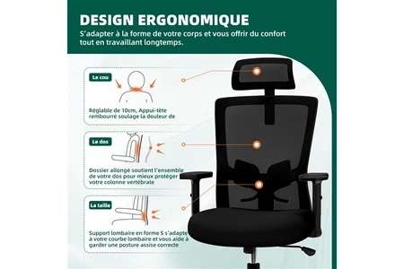Chaise de bureau ergonomique Aiidoits - Noir (vendeur tiers)