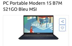PC Portable 15.6" MSI Modern 15 B7M - FHD, AMD Ryzen 7 7730U, 16 Go de RAM, SSD 512 Go, Windows 11