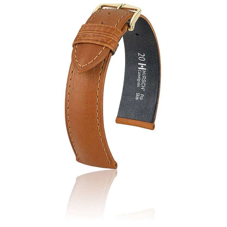 Sélection de bracelets pour montre Hirsch en promotion - Ex : Bracelet en cuir de veau Camelgrain Miel 0100910