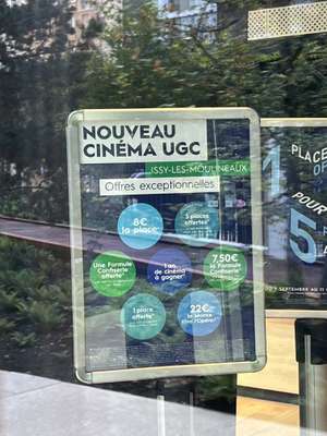 5 places de cinéma et frais d’adhésion offerts pour tout nouvel abonnement UGC illimité - Issy-les-Moulineaux (92)