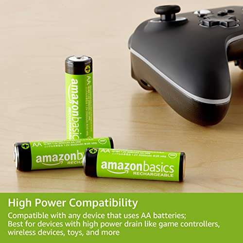 Lot de 24 piles rechargeables Amazon Basics - AA, Haute Capacité, 2400 mAh