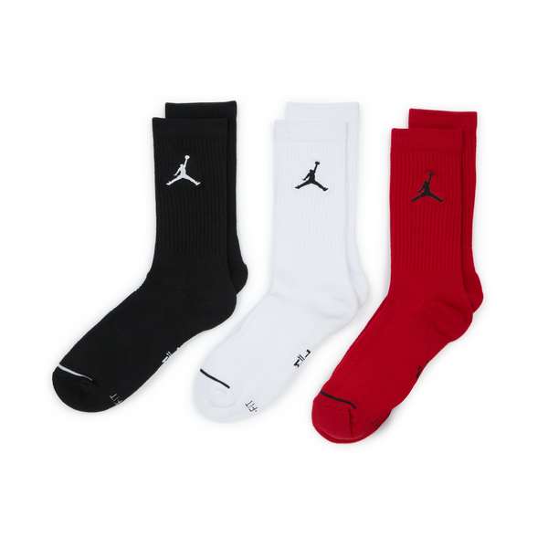 Lot de 3 paires de chaussettes Jordan Crew Jumpman - Noir/Blanc/Rouge, Tailles 35 à 46