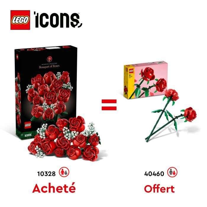 Pack Lego Icons Le Bouquet de Roses (822 pièces, 10328) + Lego Creator Les Roses (120 pièces, 40460)