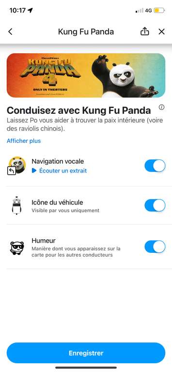 Voix Kung-fu Panda gratuit sur Waze