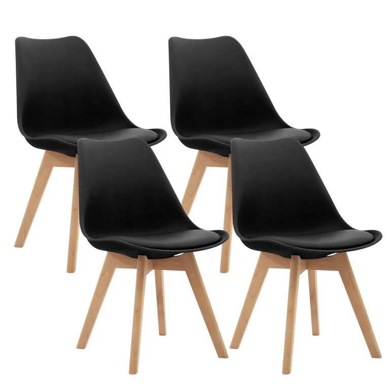Set de 4 chaises CangLong - avec Pieds en Bois de hêtre Massif, rembourrées au Design rétro , Noir — promo Maison
