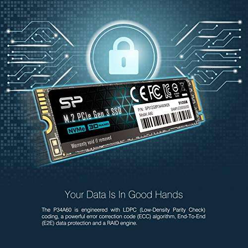SSD interne M.2 NVMe Silicon Power - 512 Go, P34A60, TLC, Gen 3.0, Jusqu'à 2100Mo/s (vendeur tiers)