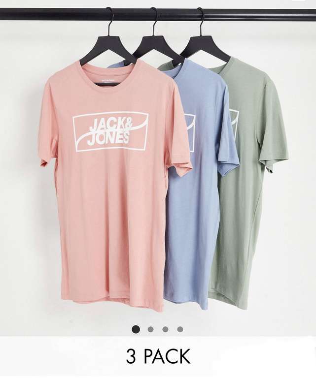 Lot de 3 t-shirts à logo Jack & Jones - Bleu/vert/rose, du S au XXL