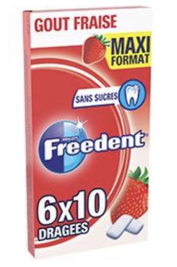 Lot de 6 paquets de 10 Dragées de Chewing-Gum Freedent - Goût fraise sans sucres