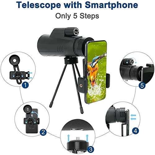 Télescope monoculaire Yhgotone - 16 x 55, haute définition, étanche avec support pour smartphone, trépied rotatif, prisme BAK4 et FMC