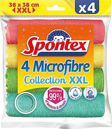 Lot de 4 Chiffons Microfibres XXL Spontex - Multi-Usages, 38 x 36cm