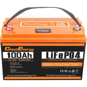 Batterie Cloudenergy CL12-100 - LiFePO4, 12V / 100Ah, 1280 Wh (Entrepôt EU)