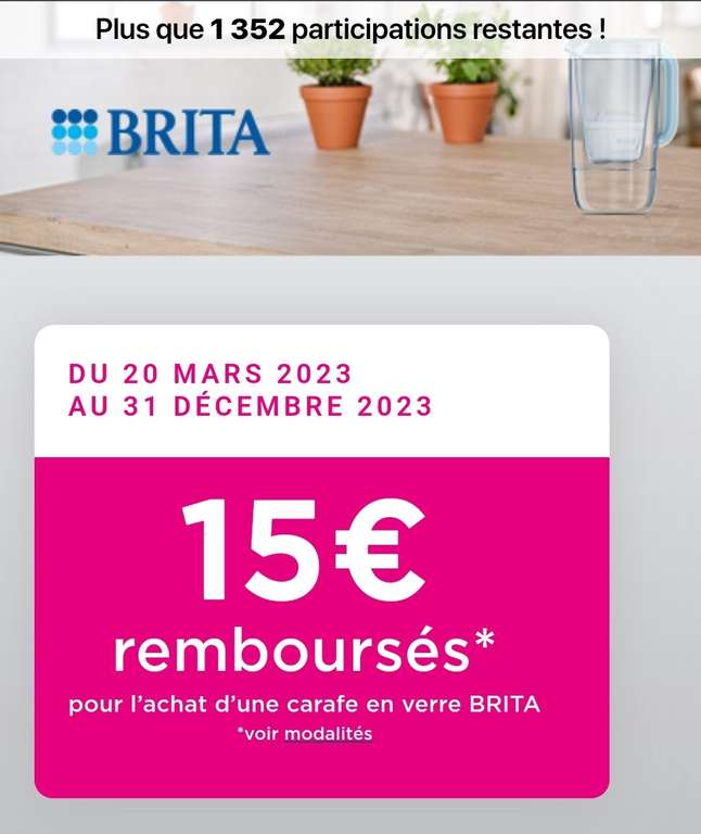 Carafe filtrante Brita en verre (via ODR de 15€) - Auchan St Jean de la Ruelle (45)