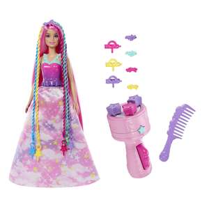 Coffret Barbie Royal Tresses Magiques - Poupée Mannequin Inclue + Appareil à Tresses + Extensions De Cheveux Arc-en-Ciel, Accessoires Inclus